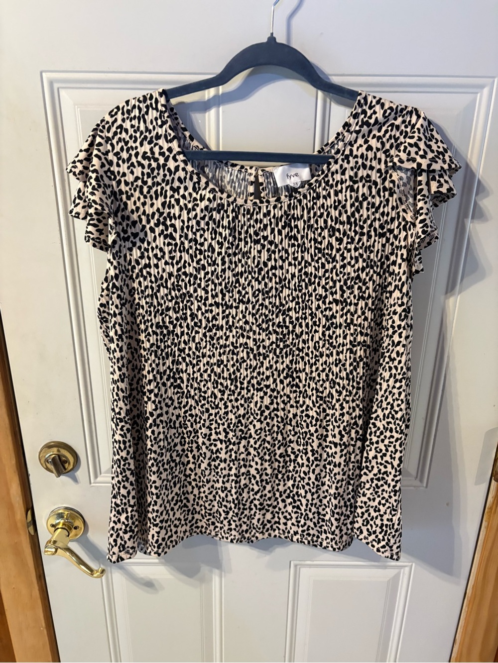 fyve Cream and Black Animal Print Ruffle Sleeve cutout & button closure in back